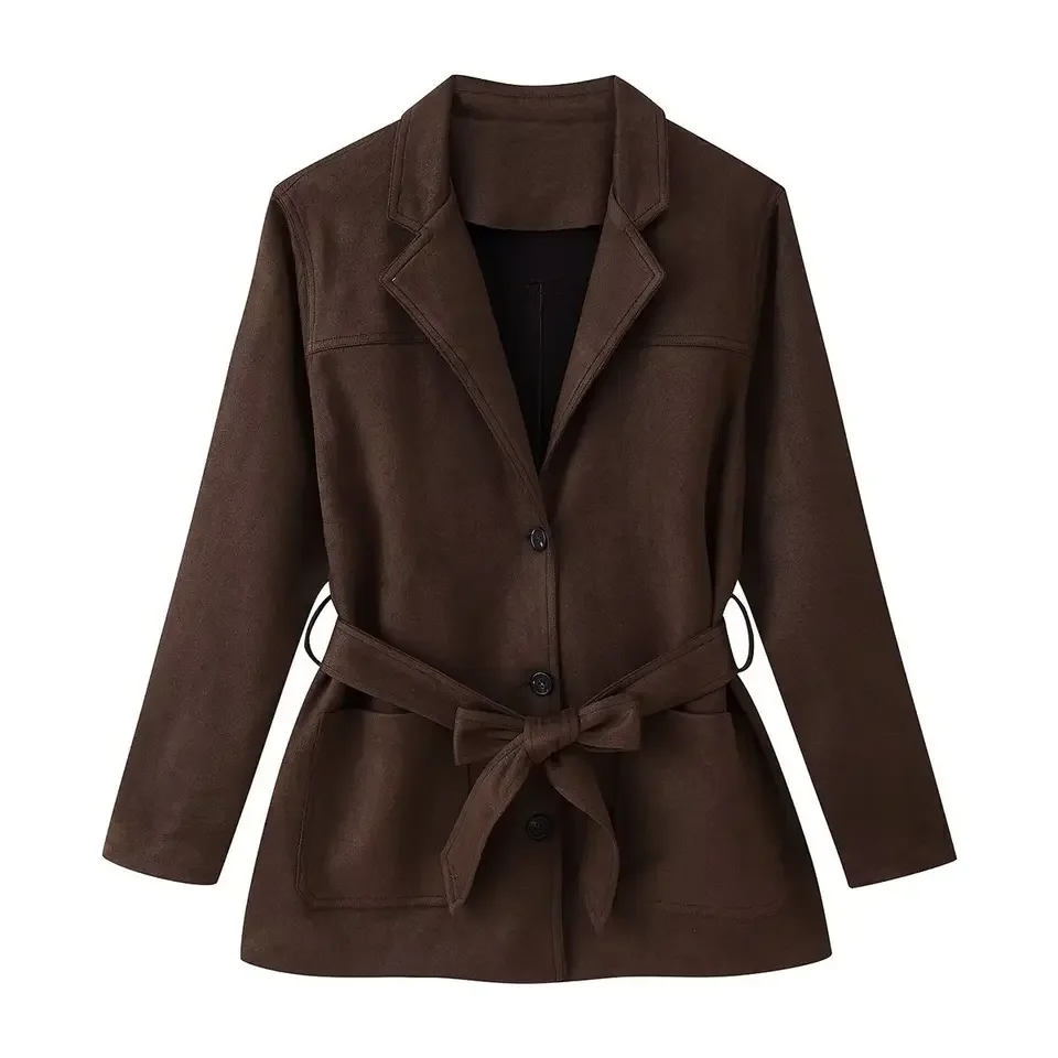 2025 Autumn New Women Fashion Versatile Suede Effect Belted Short Elegant Design Multi Color Options
