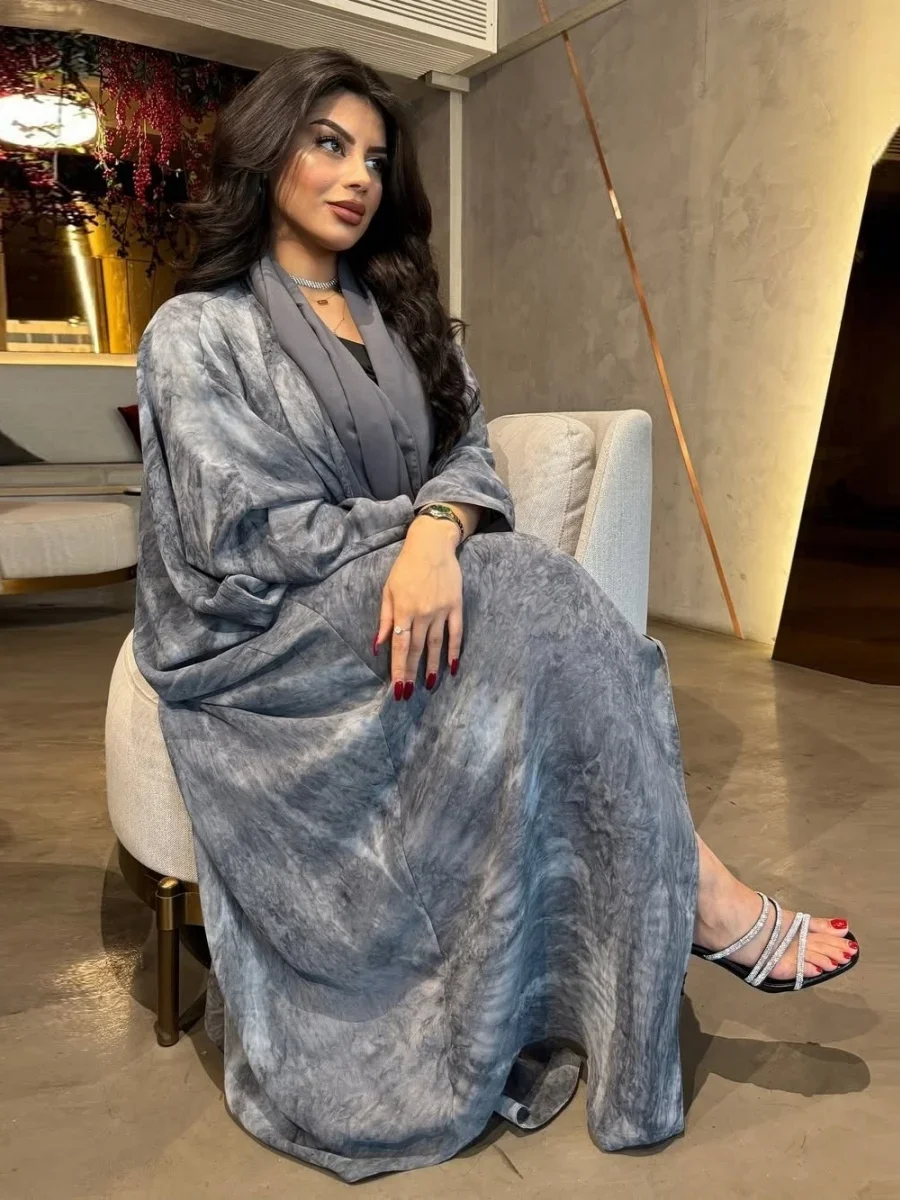 

New Stylish Floral Print Open Abaya Hijab included Muslim Elegant Women Kaftan 2025