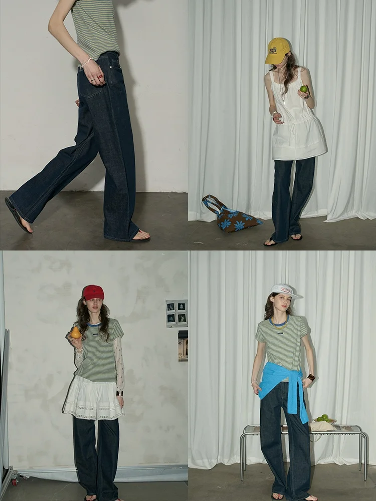 

Relez прямые джинсы-колокольчики с высокой талией, женские летние новые дизайнерские универсальные винтажные хлопковые повседневные джинсы