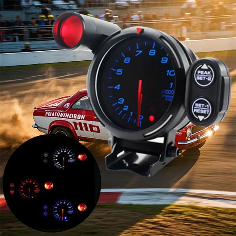 Tachometer 12V and 1-8 cylinder car general racing car instrument aluminum case tachometer 0-11000 rpm