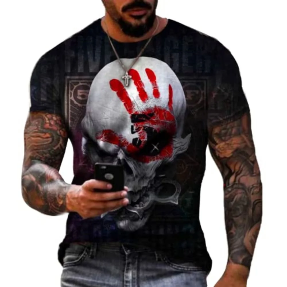 

2024 Summer Return to the ancients Skull Graphic t shirts 3D Print Men's Short Sleeve T-Shirt Loose street male clothing tops