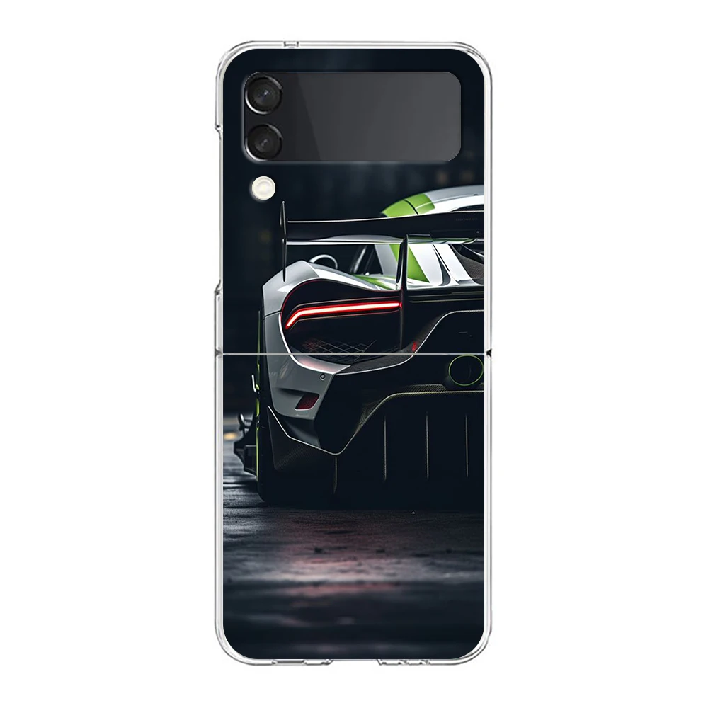 Phone Case For Samsung Galaxy Z Flip 3 4 5 Hard Folding Clear PC Bumper Super Car Sport For Samsung Z Flip 6 Back Cover