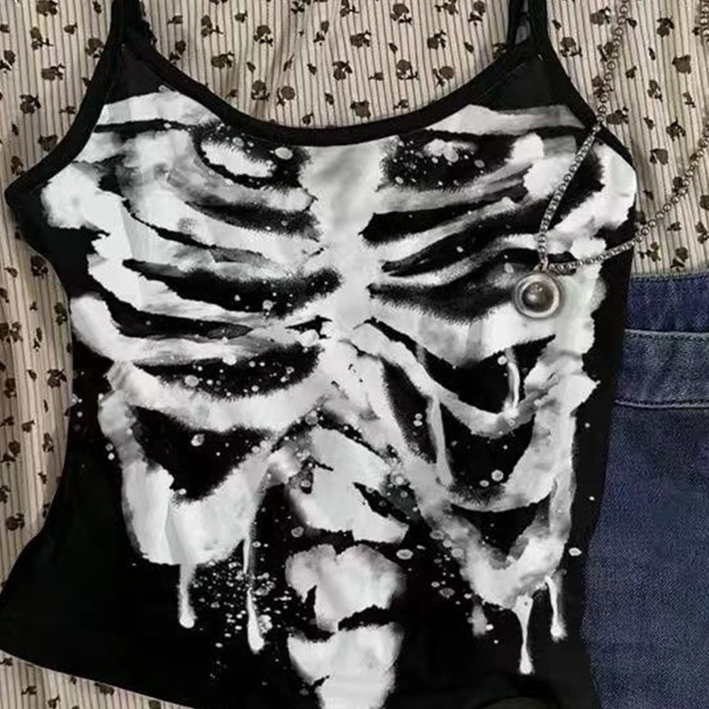 Gothic Women's Y2K Retro Vest, European and American Rock Dark Skull Print Vest, Y2K Millennium Style, 2026 Fashion Latest Item