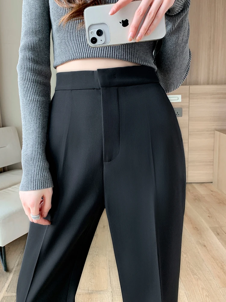 New 2024 Autumn Suit Pants For Women High Waist Full-Length Straight Trousers Womens Vintage Korean Style Simplicity Clothing