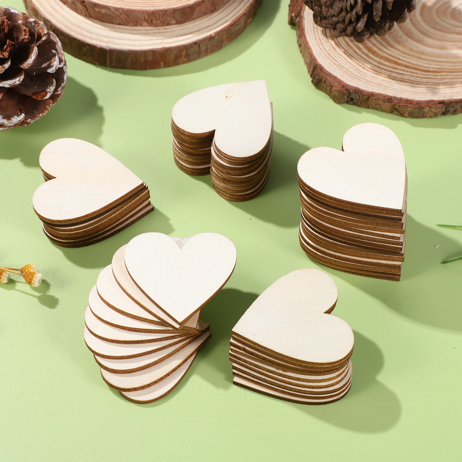 

50 pcs Heart Shaped Wooden Slices 40mm Decorative Crafts Valentine Day DIY Wood Heart Ornaments Storage Containers