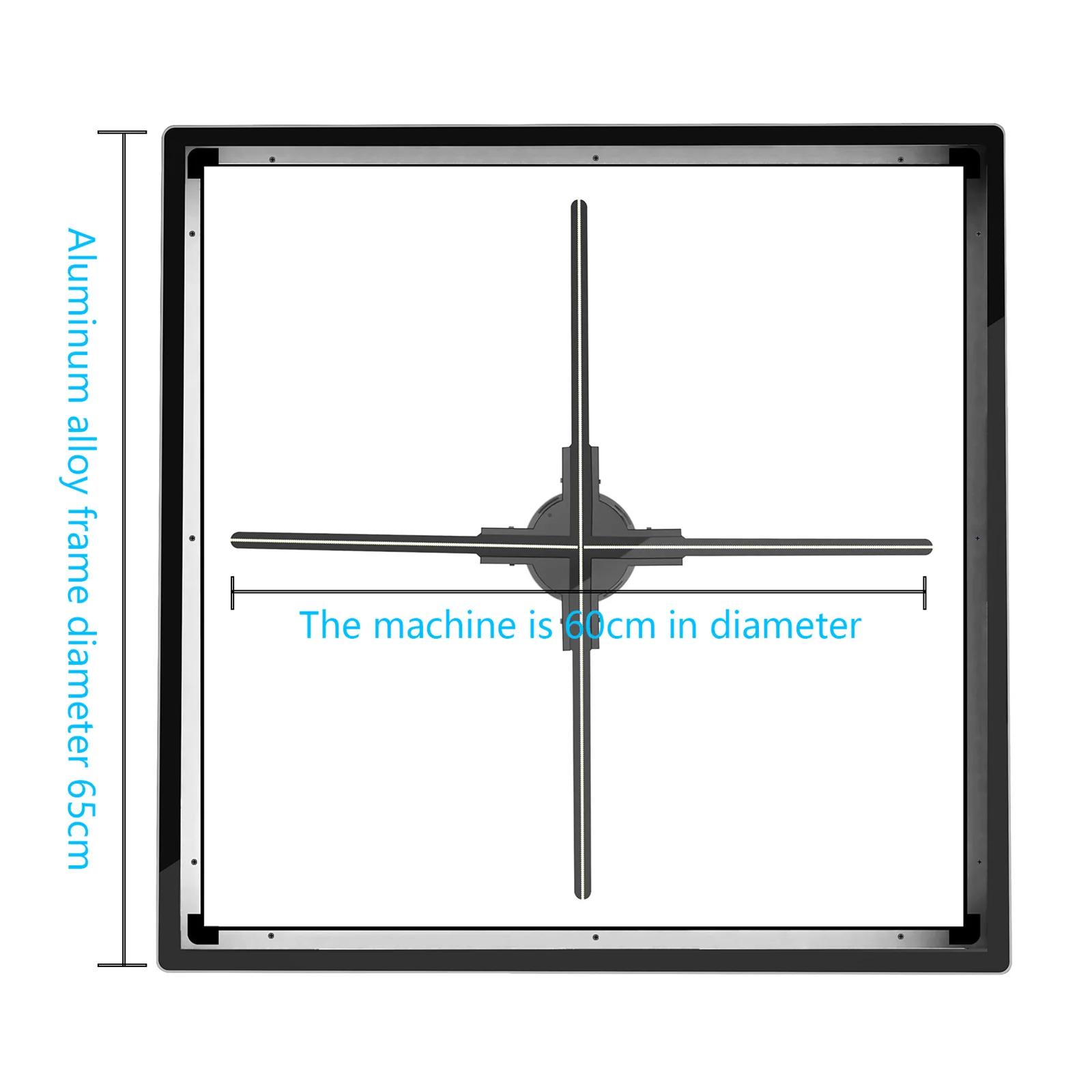 65Cm Dustproof Square Cover for 3D Holographic Projector 60Cm Fan Aluminum Alloy Protective LED Cover Safe Business Display Box