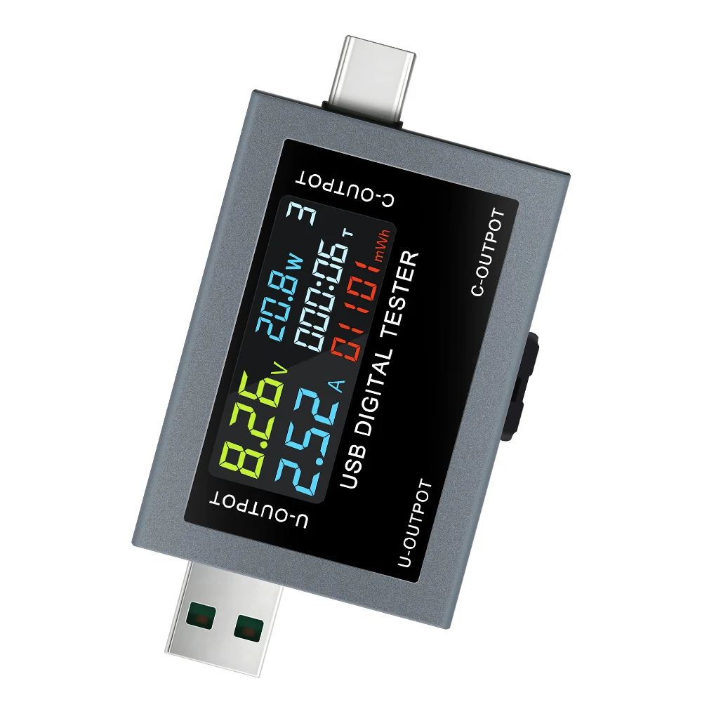DC 4.5~50V USB Type-C Voltmeter Digital Voltage Current Power Meter Battery Capacity Tester 0-8A Charger Tester Color Screen