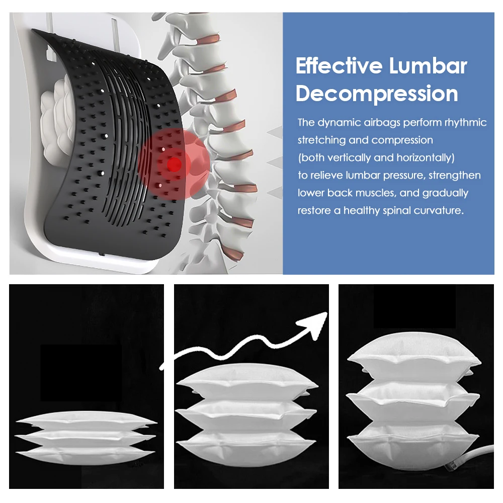Máquina elétrica de massagem nas costas maca dispositivo de tração lombar cintura airbag massageador 3 modos automáticos 104 pontos de acupuntura parte inferior das costas relaxar