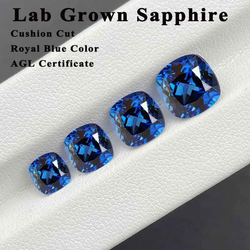 

Lab Grown Sapphire Cushion Cut Royal Blue Color for DIY Jewelry Making Ring Necklace Main Materials Selectable AGL Certificate