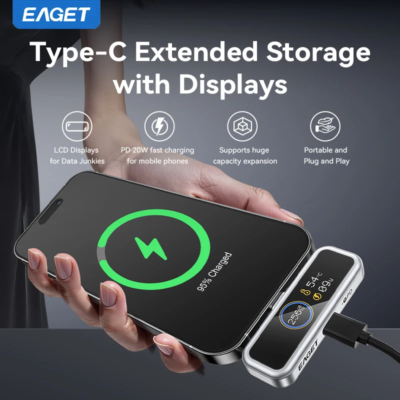 Eaget 64GB/128GB/256GB/512GB Type-C USB Flash Drive - i30, with LCD Displays and PD 20W Fast Charge  for Phone Tablet