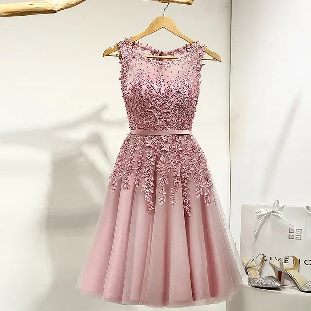 It\'s YiiYa Customized Prom Dress Embroidery Beads Illusion Appliques A-line Tea-Length Plus size WOmen Formal Party Gown LX073