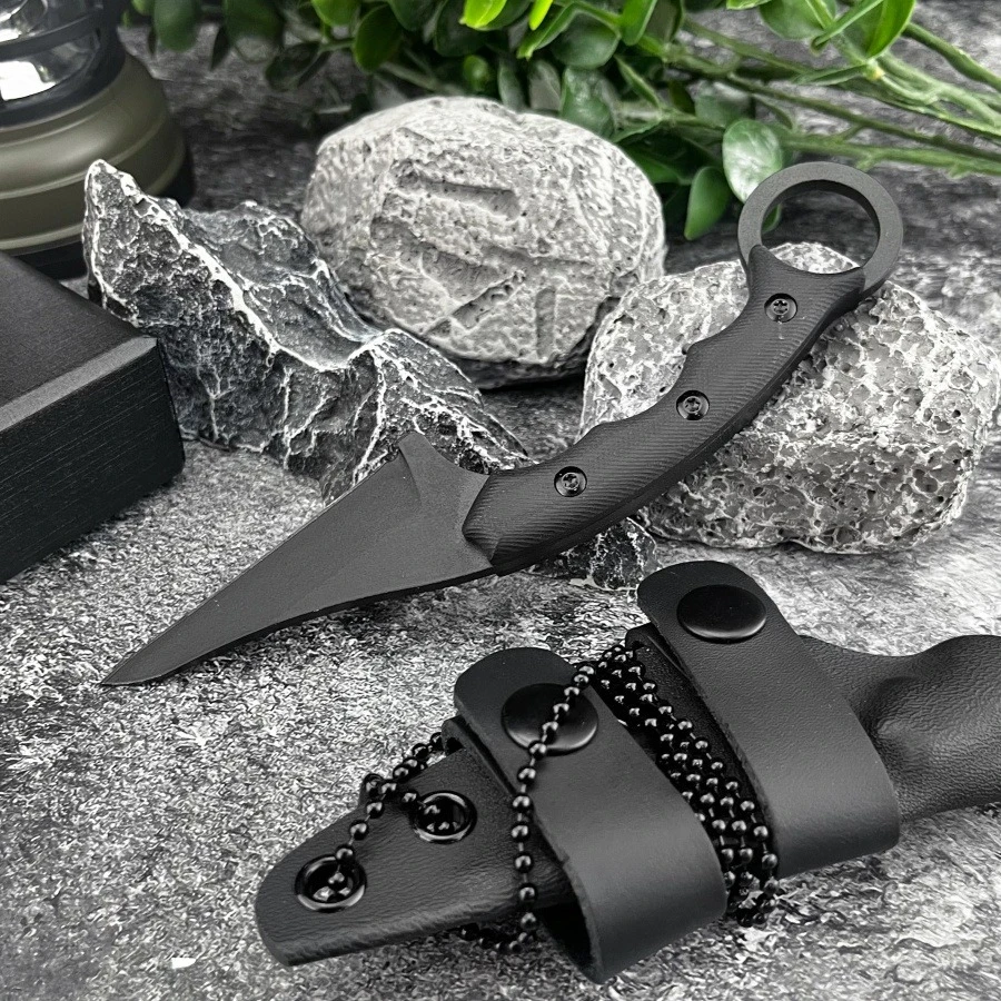 

Outdoor Utility Straight Knife with Tail ring High-quality Camping Portable Fishing Tool Multi-functional Knives with K Sheath