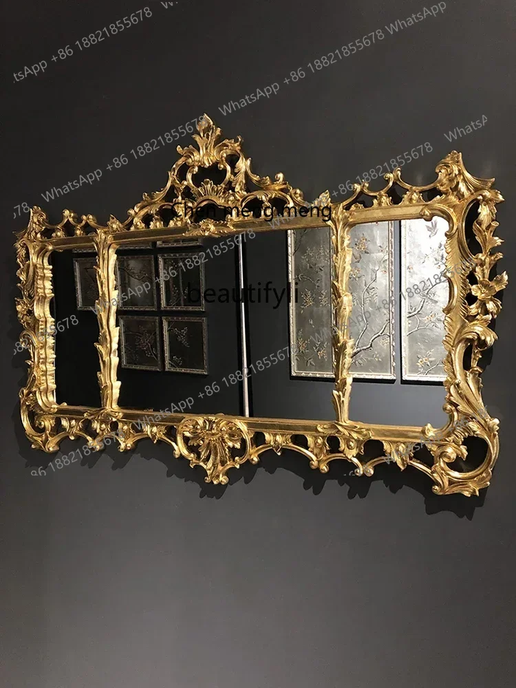 182C French European Retro Decorative Mirror Living Room Fireplace Mirror Background Wall Decoration Baroque Carved Mirror