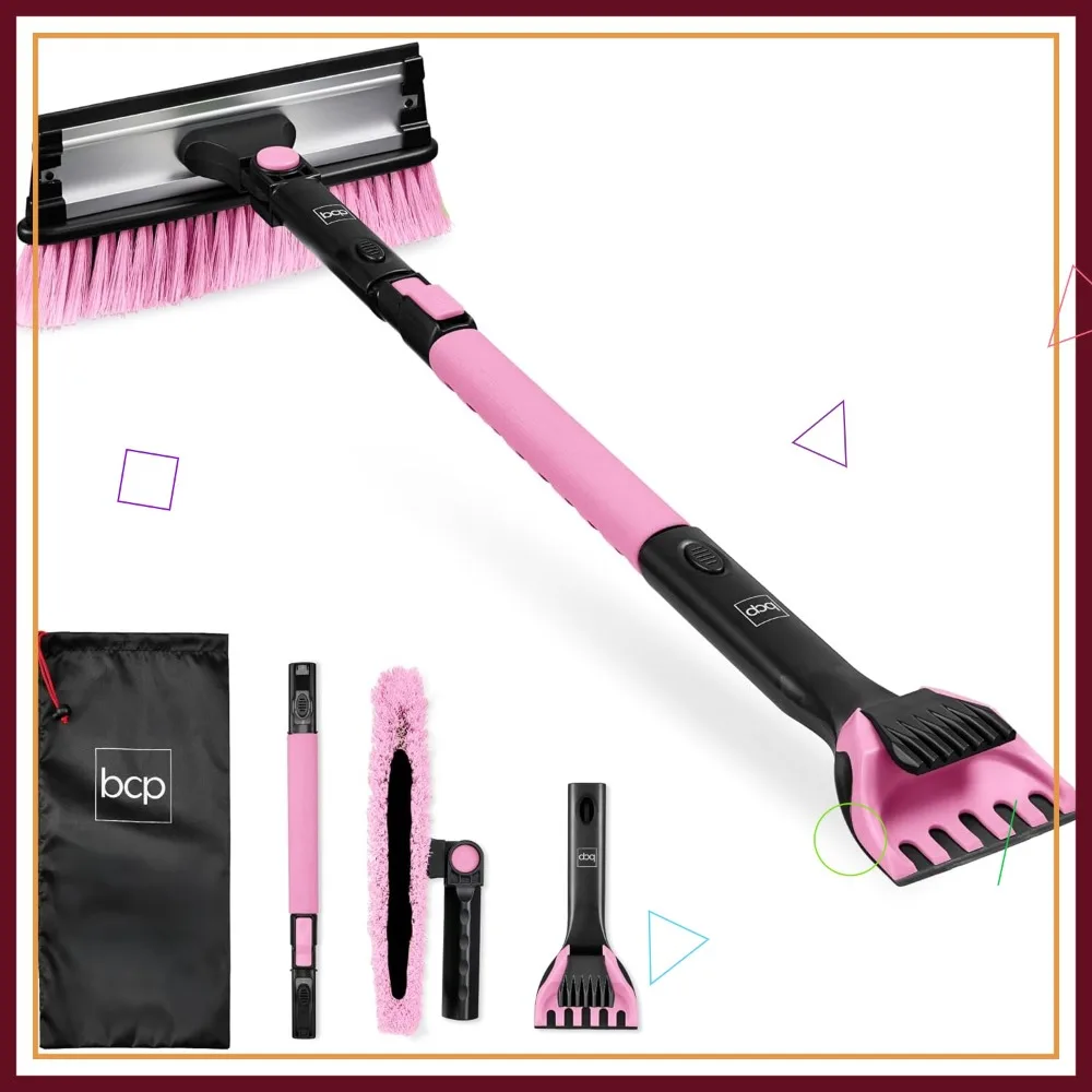 

Выдвижная щетка для уборки снега со скребком и ледорубом, рукоятка из пеноматериала 39 дюймов, 270 ° Поворотный механизм для легковых автомобилей, грузовиков и внедорожников, в комплекте с сумкой для хранения - розовый