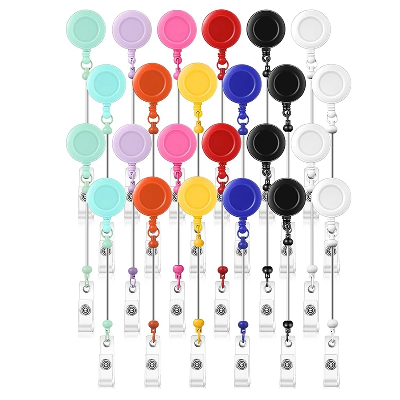 

24 Pcs Beadable Badge Reel Retractable Clips Holder For Beads Bulk Blank Bar ID Name Badge Reels With Belt Clip