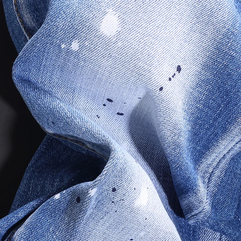 بنطلون جينز رجالي أنيق من Streetwear بتصميم رصاصي ومطاط ومناسب وممزق وممزق من الجينز بتصميم هيب هوب