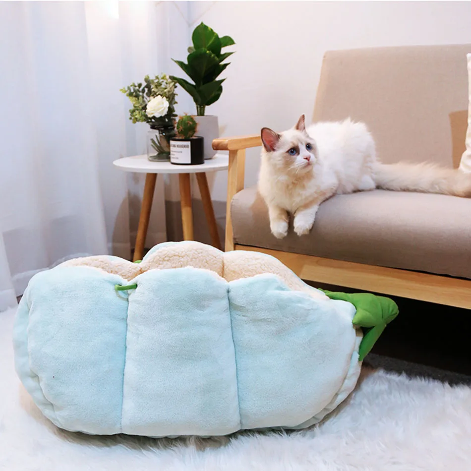 Small Dog Cat Bed Pad Half Closed Cartoon Pea Cat Nest Pet Soft Keep Warm House Pet Cat Bed Cushion Pet Product Mat Pet Supplies