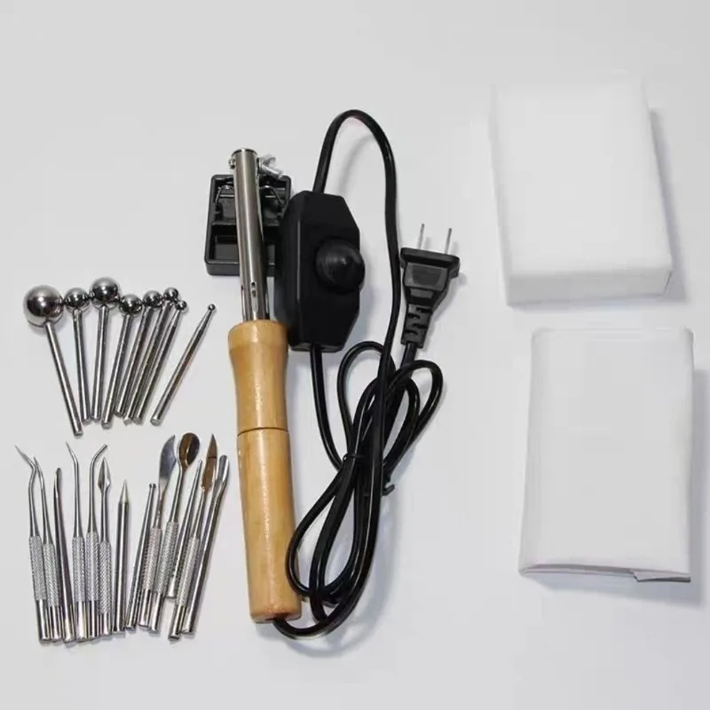 Adjustable temperature ironing device, full set of ironing tools, manual device to make flowers