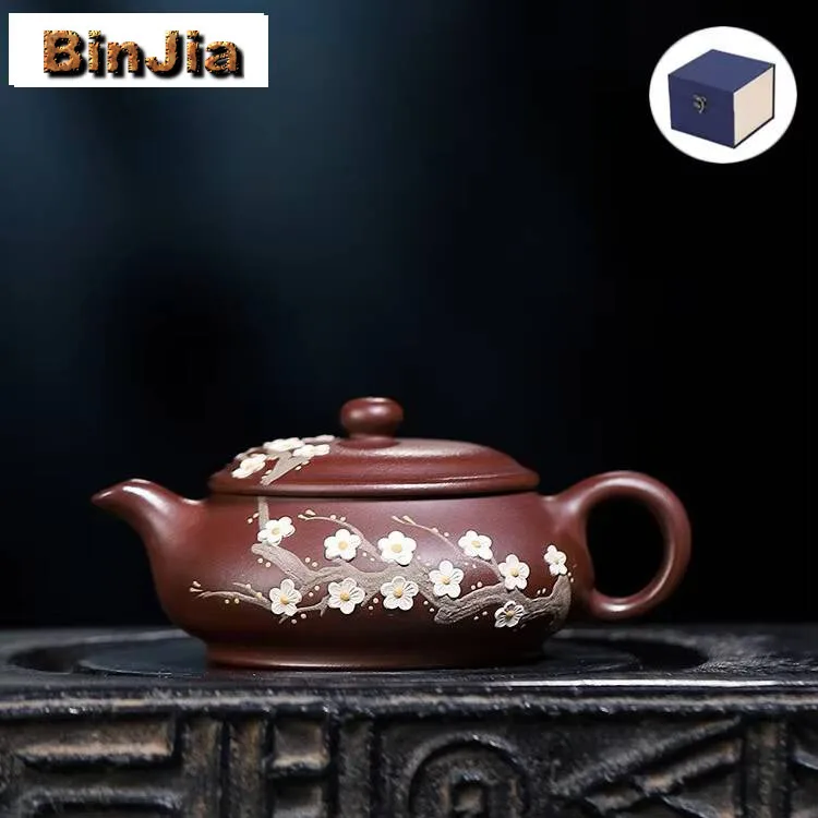 

Классический чайник Исин из фиолетовой глины, 120 мл, горшок ручной работы с цветком сливы, чайник из необработанной руды, грязевой чайник, принадлежности для сервизов Zisha