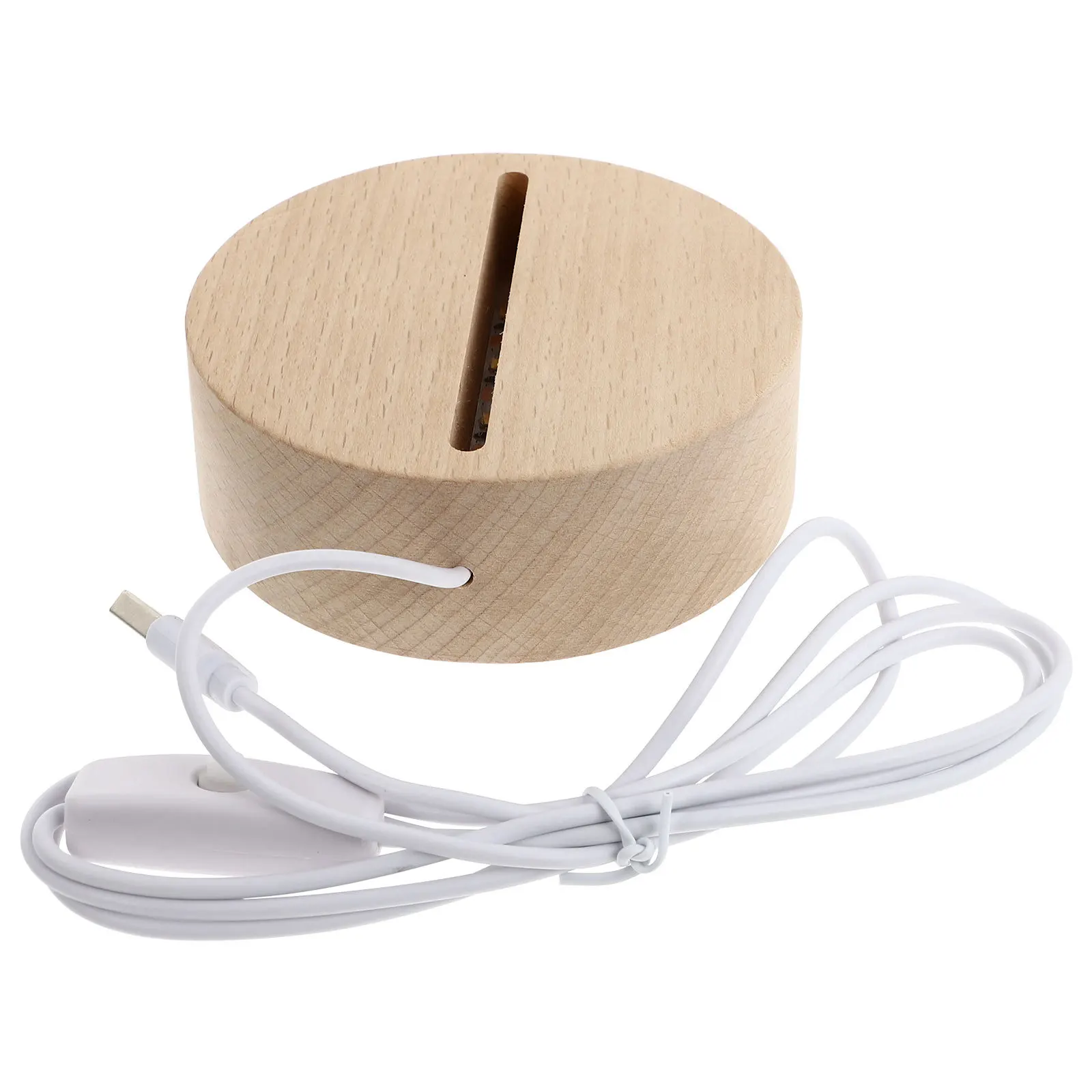 

1pc Usb Night Light Bulb Holder Small Wooden Lamp Base Round Decorative Stand For Bedroom Office Craft Accessory
