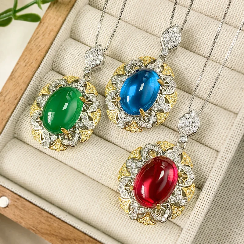 New jewelry with copper base, gold-plated, ice-like translucent with fluorescent effect, elegant pendant stone 13*18 wholesale