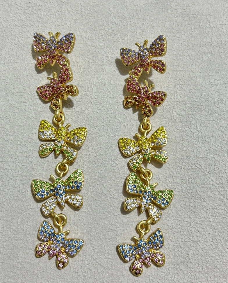 European And American Oscar Colored Crystal Butterfly Earrings Multi-Color Optional Long Earrings