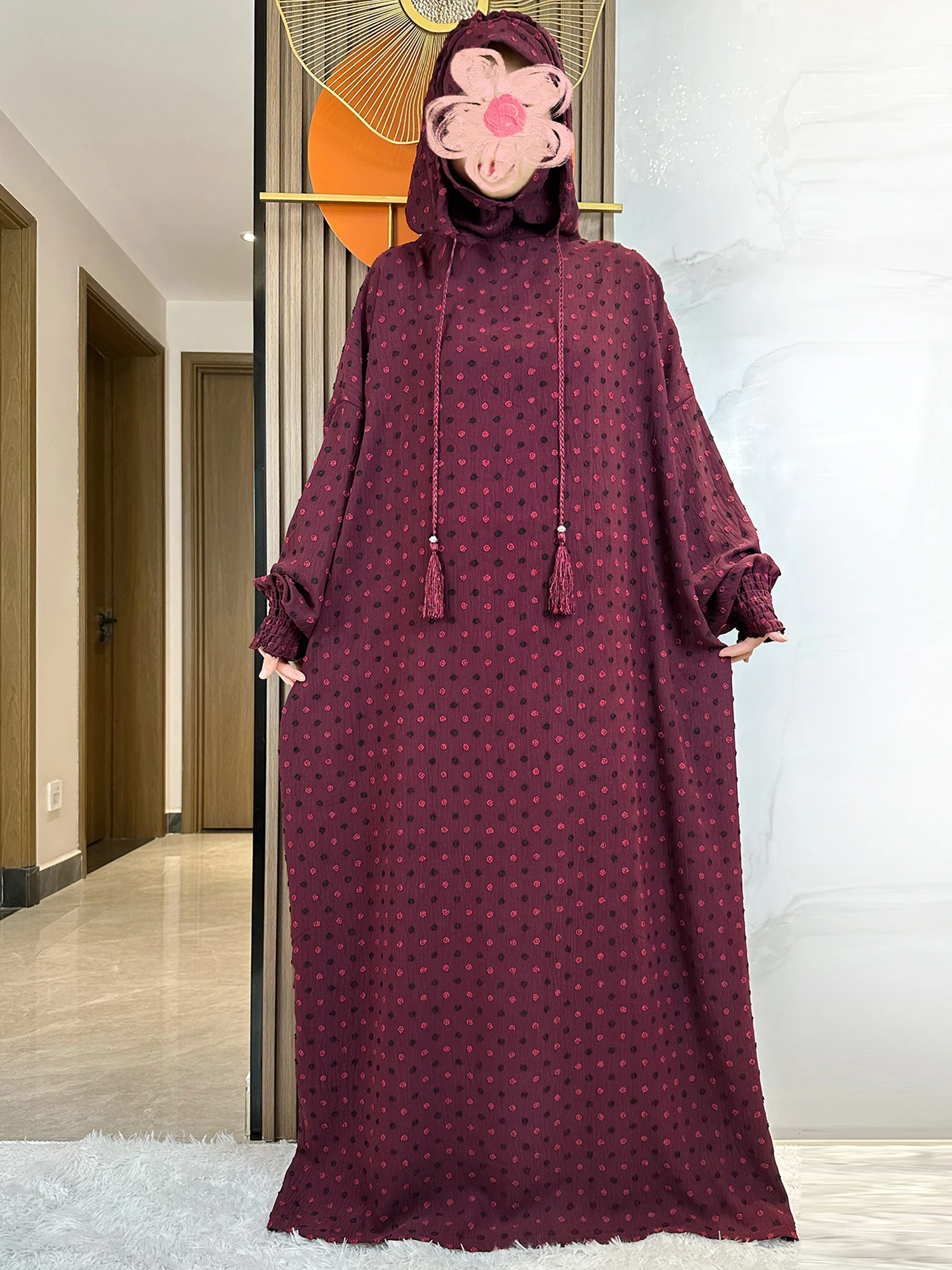 Latest Ramadan Women Abaya Two Hats Dubai Turkey Islam Prayer Clothes Sanding Cotton Fabric Dresses Islam Women Dress Kaftan