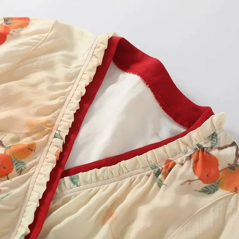 

Весенне-осенние брюки из бамбуковой ткани желтого цвета, пижамы, одежда для женщин, тонкий комплект домашней одежды с длинными рукавами