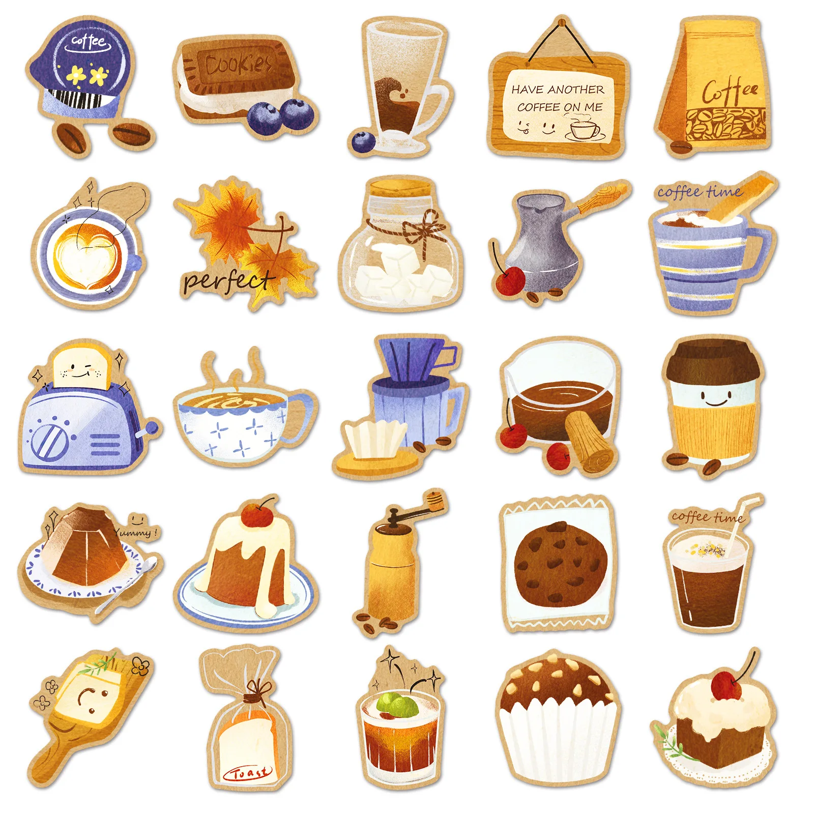 Broyeur de haricots Style dessin animé, 50 pièces, café, thé de l'après-midi, décor Graffiti, ordinateur portable, guitare, tasse d'eau, autocollant étanche, jouet pour enfants