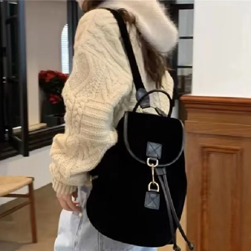 FIRMRANCH-Sac à dos rétro antivol en cuir de vache pour femme, panneau en velours noir doux, sac polyvalent de haute qualité