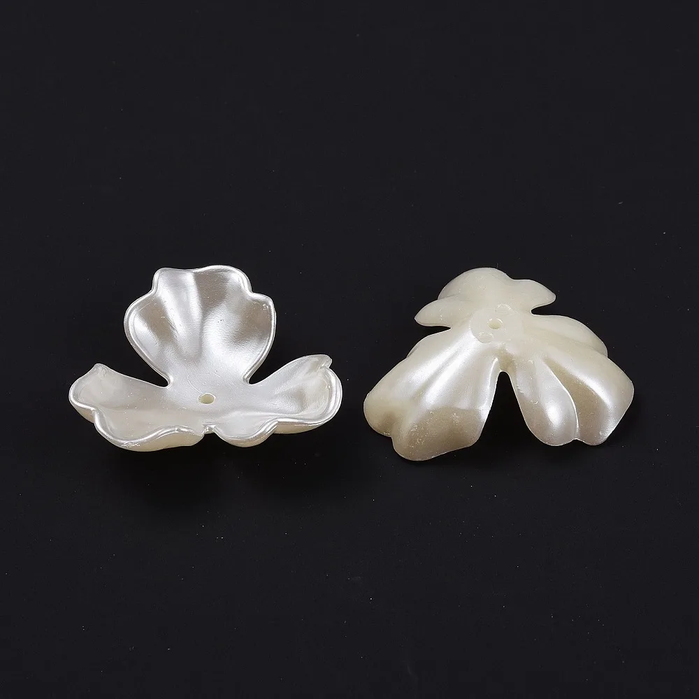 20 pcs 3-Petal Flower ABS Plastic Imitation Pearl Bead Caps  Creamy White for Making DIY Jewelry Earring Bracelet Finding