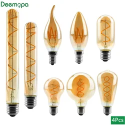 Bombilla de filamento LED E14, E27, AC220V, 4W, ST64, G80, G95, G125, Retro, Vintage, Edison, lámpara espiral para el hogar, 4 unidades por lote