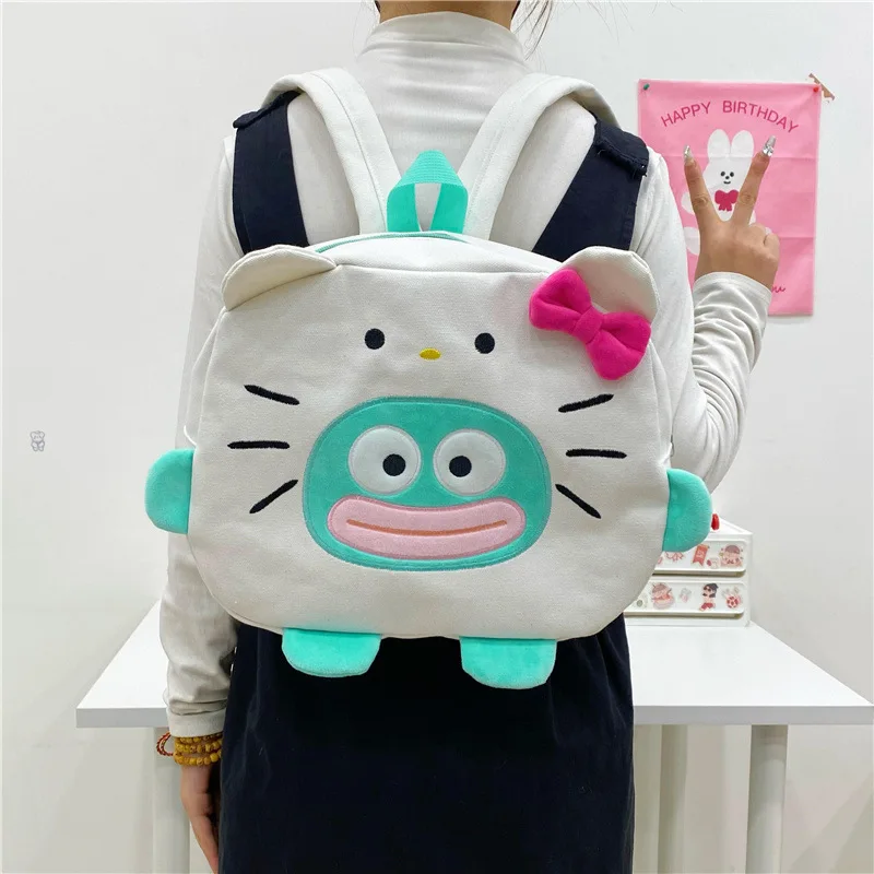 ใหม่ Sanrio อะนิเมะ Kawaii Hangyodon ไหล่กระเป๋า Hello Kitty กระเป๋าเป้สะพายหลังอเนกประสงค์ปลาขนาดเล็กแมวสี Contrast กระเป๋าเป้สะพายหลัง