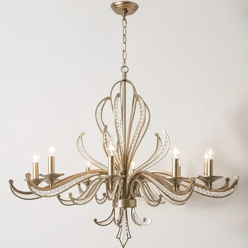 

American Retro Crystal Ceiling Chandeliers Creative Candle Design Lamp Bedroom Hotel Hall Villa Living Room Study Pendant Lamps