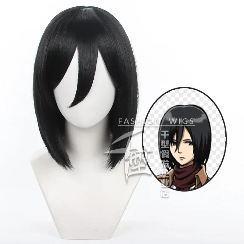 

High Quality Mikasa Ackerman Cosplay Wig Anime Attack on Titan Costume Black Heat Resistant Cosplay Hair Wig + Wig Cap for Women