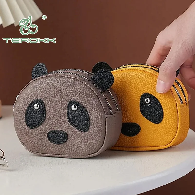 

1Pcs Portable Double Layer Creative Panda Wallet Solid Color Mini Zipper Coin Purse Earphone Pouch Clutch Small Item Bag Women