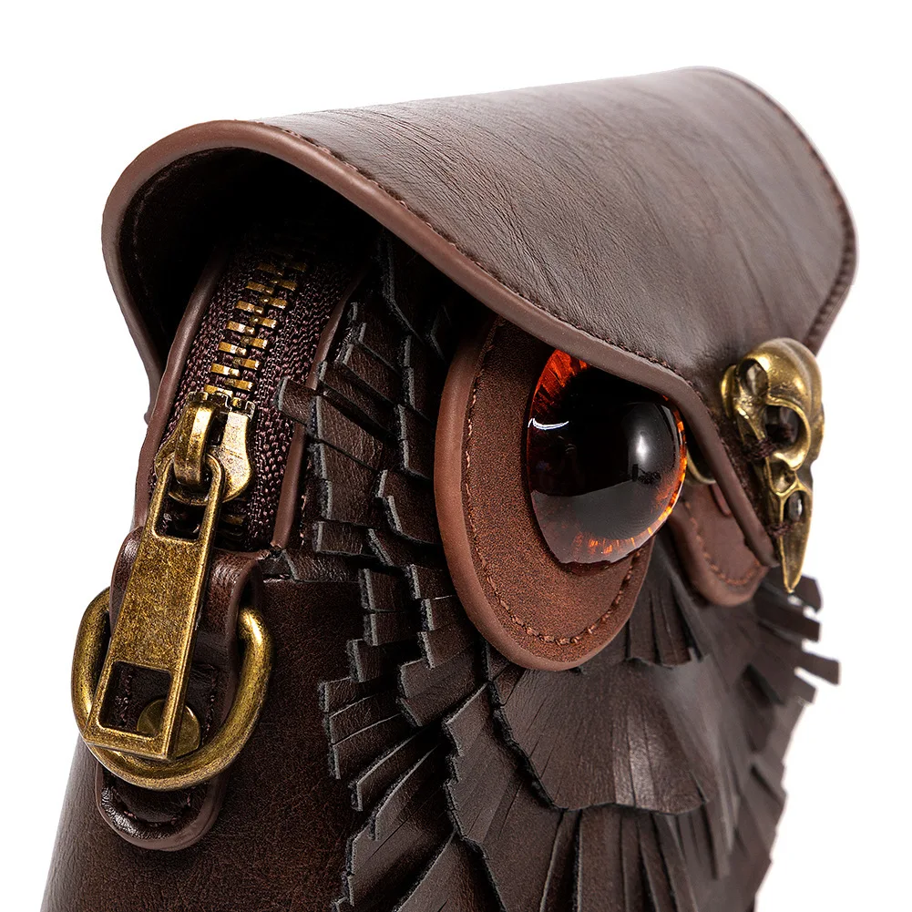 Средневековая женская сумка через плечо из искусственной кожи с контрастными заклепками, мини-сумка через плечо в стиле стимпанк с совой