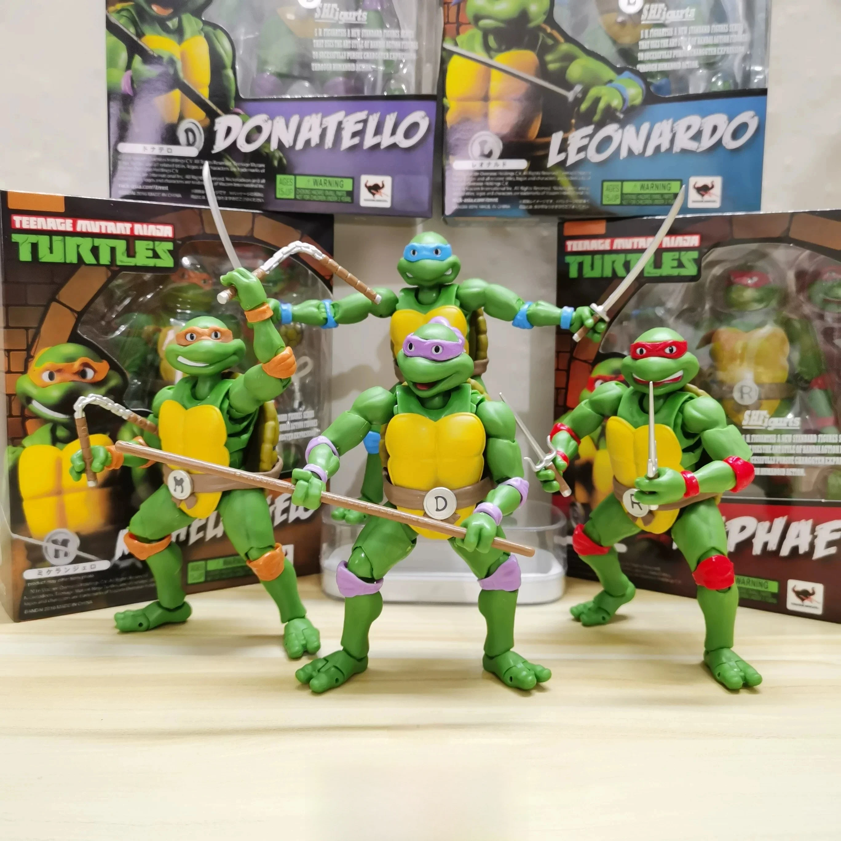 Figuras de acción de Anime Shf Tmnt, Leonardo Donatello Michelangelo Raphael, juguete coleccionable para decoración de escritorio, regalo de cumpleaños para niños, 6 pulgadas
