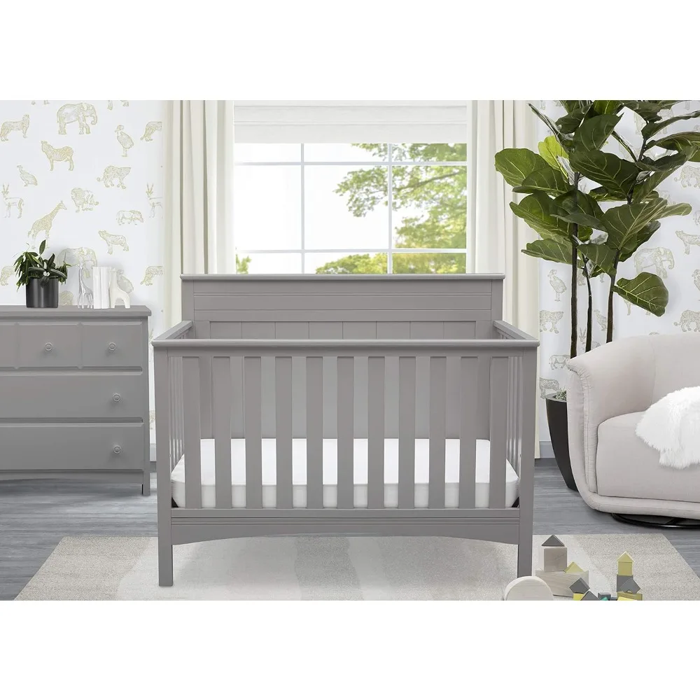 Delta Children Fancy 4-in-1 Convertible Baby Crib - Greenguard Gold Certified, Grey