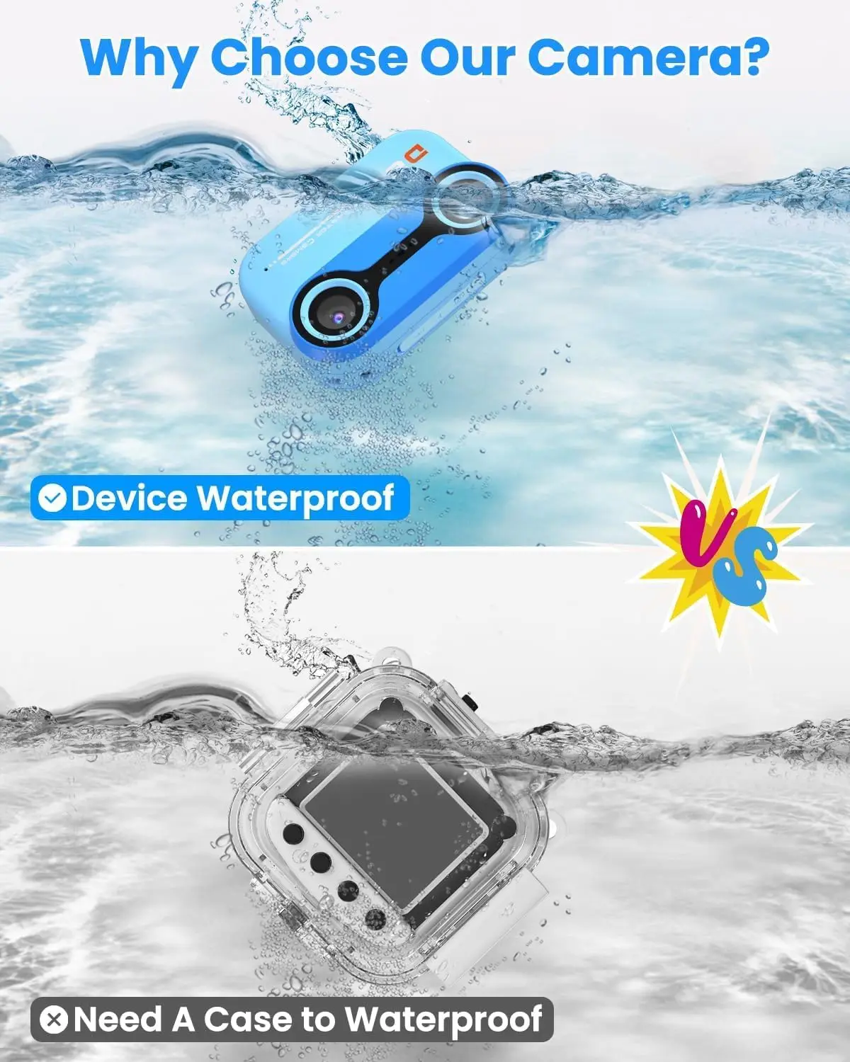 Cámara impermeable para niños de 10 pies, cámara de vídeo 1080P para snorkel, regalos de cumpleaños de Navidad, cámara de acción Digital para piscina con 32G