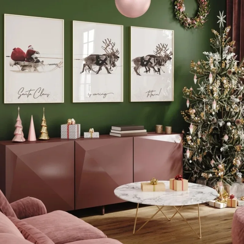 Christmas theme: Moose Santa Claus living room bedroom background wall canvas painting