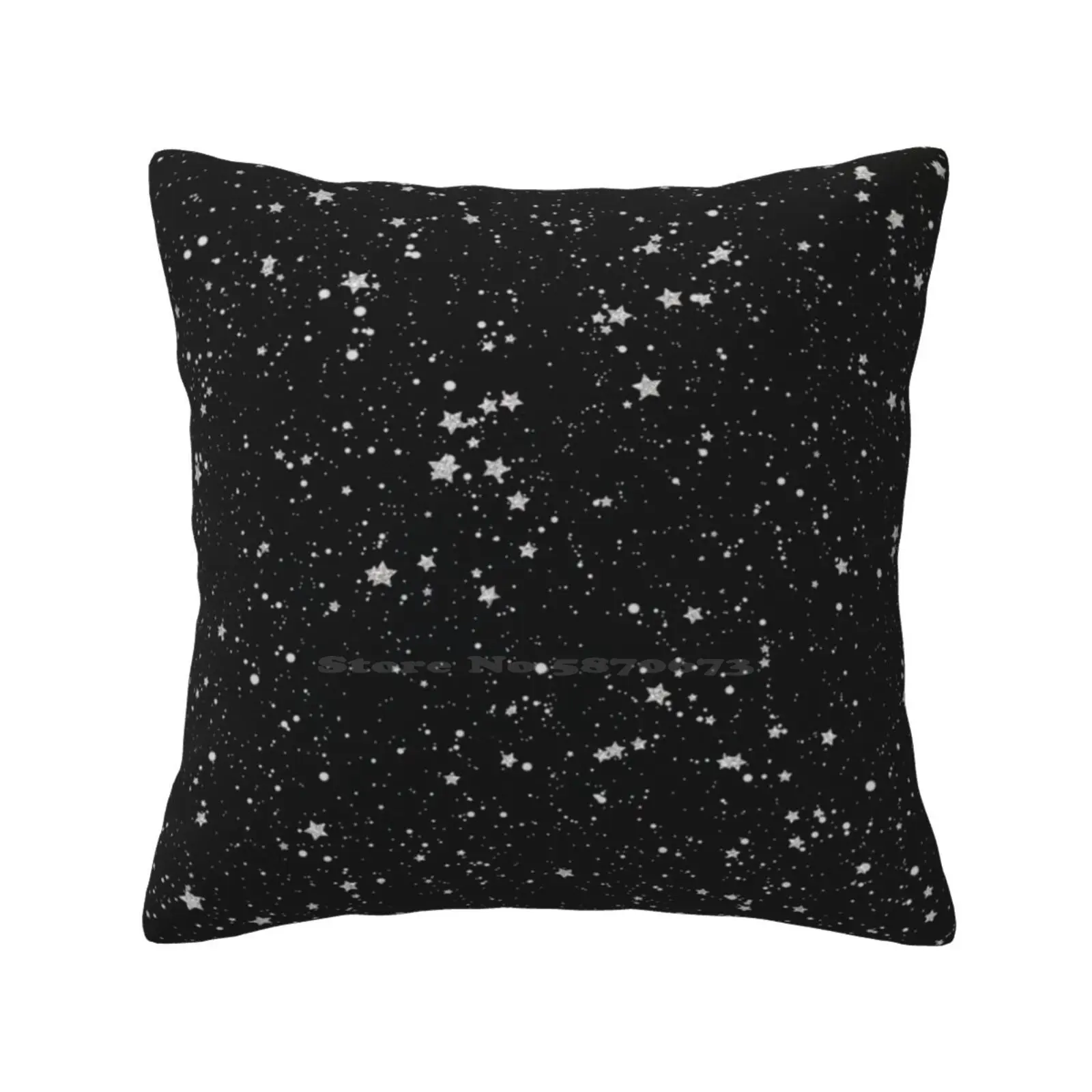 Glitter Stars2-Silver Black Home Sofa Car Waist Throw Pillowcase Happy Black Silver Glitter Stars Space Christmas Gorgeous