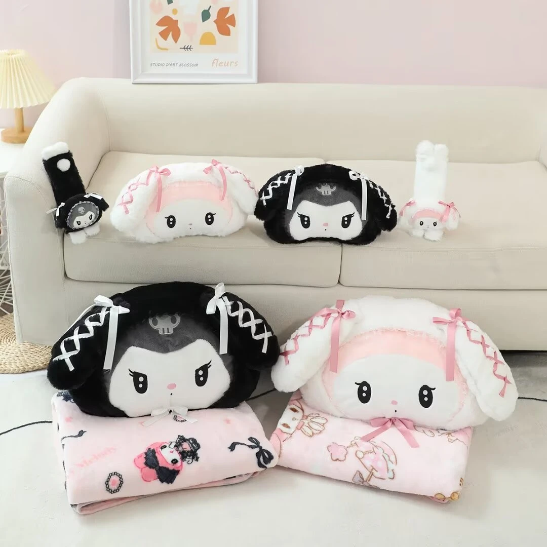 Sanrio My Melody Plush Pillow Cushion Cartoon Anime Kuromi Soft Nap Pillow Blanket Car Decor Headrest Seat Belt Cover Gifts