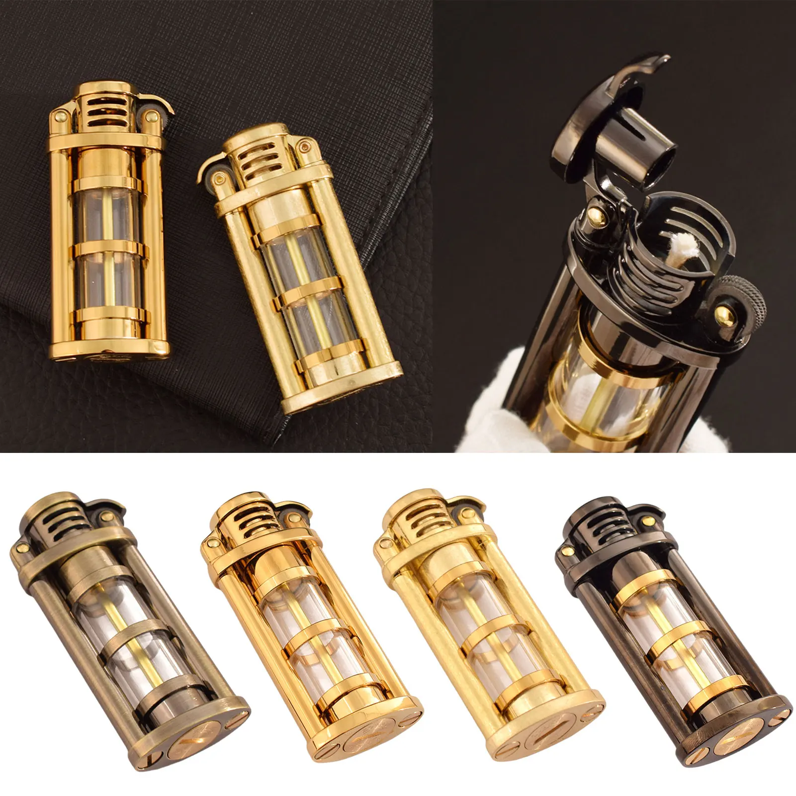 

Kerosenes Lighters Transparent Oil Bin Old-Fashioned Retro Grinding Wheel Pendant Metal Lighter