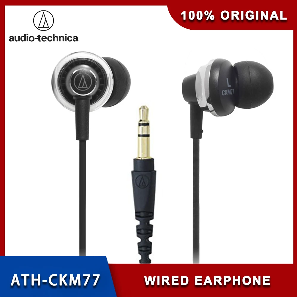 100% Audio Technica ATH-CKM77 3.5mm in-ear Wired Earphone HIFI Sports Stereo Headset HD Sound Earphone for iPhone/Android Mobile