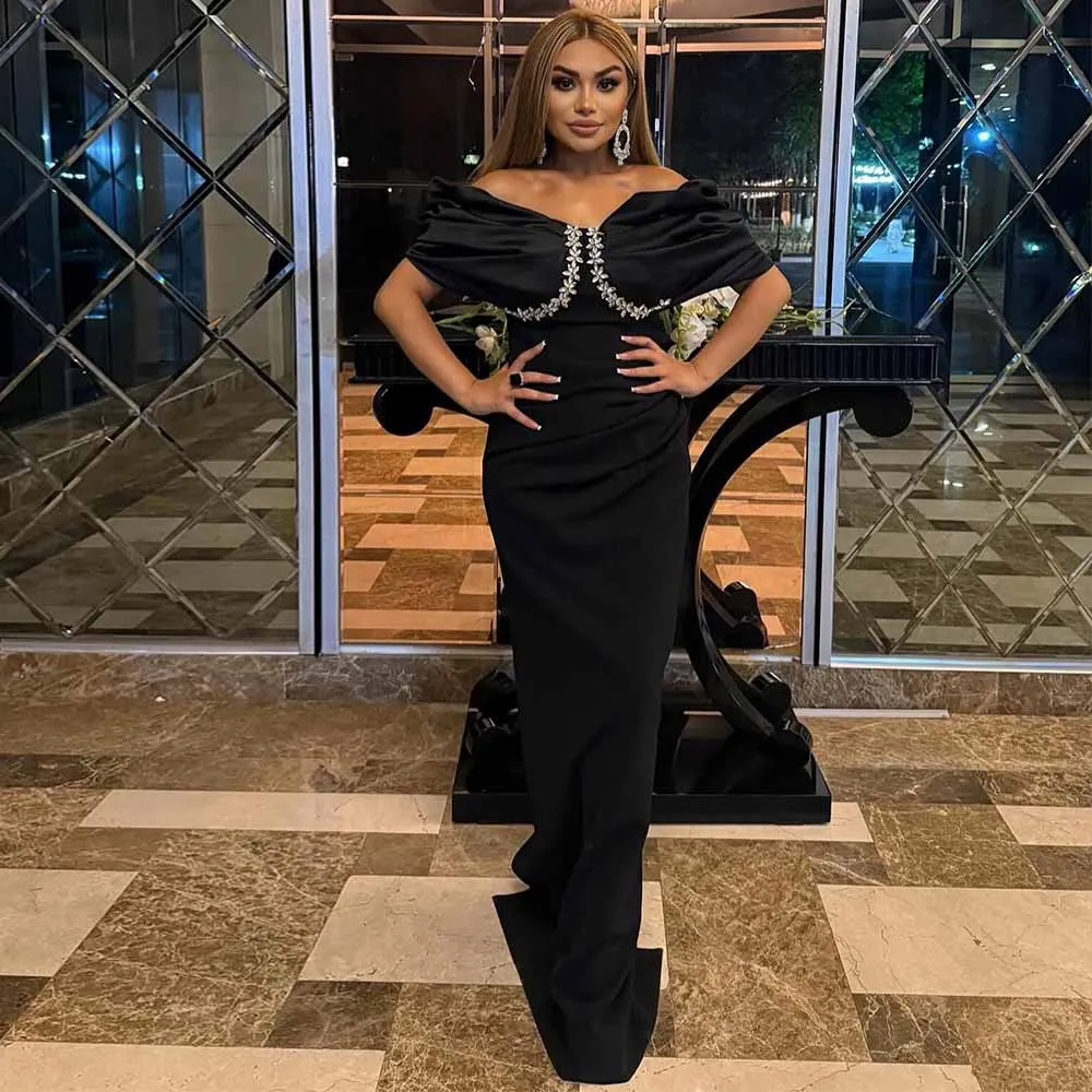 

Luxury Evening Dresses 2025 Satin Sheath/Column Special Occasion Dresses Draped Rhinestones/Crystals Party Dresses Long