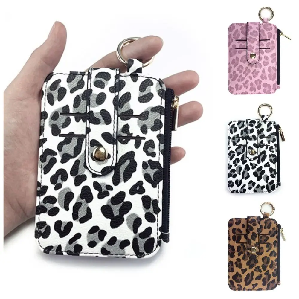 

Keychain Accessory Leopard Print Credit Cards Holder Slim PU Leather Waist Bag Multi-function Portable Mini Coin Pocket Unisex