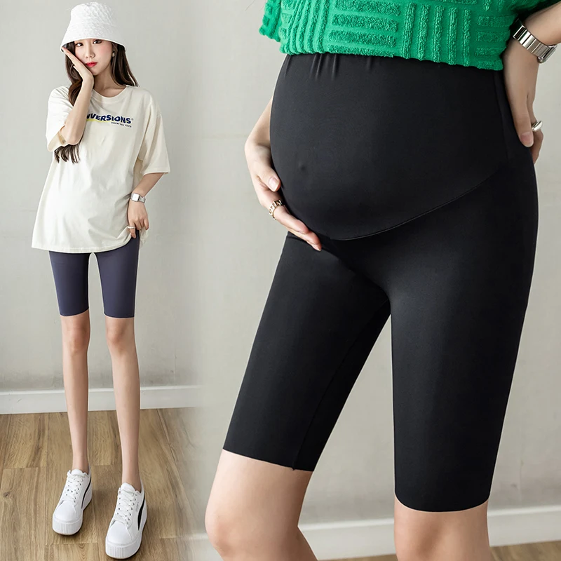 Summer Thin Nylon Maternity Short Half Legging Seamless Slim Belly Safety Pencil Pants  for Pregnant Women Pregnancy Yoga Shorts