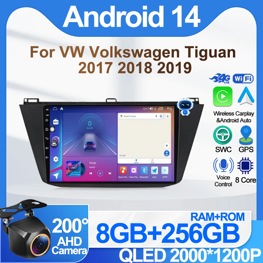 Android Radio For VW Volkswagen Tiguan 2017 2018 2019 Car Multimedia Player GPS Na Carplay  vigation 10 Inch 8 Core  DSP 5G Wifi