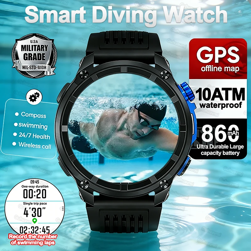 

New Offline Map Built-in GPS Smart Watch Sports 10ATM 100M Waterproof 4GB Memory Bluetooth Call Swim Smart Watches For Man 2026